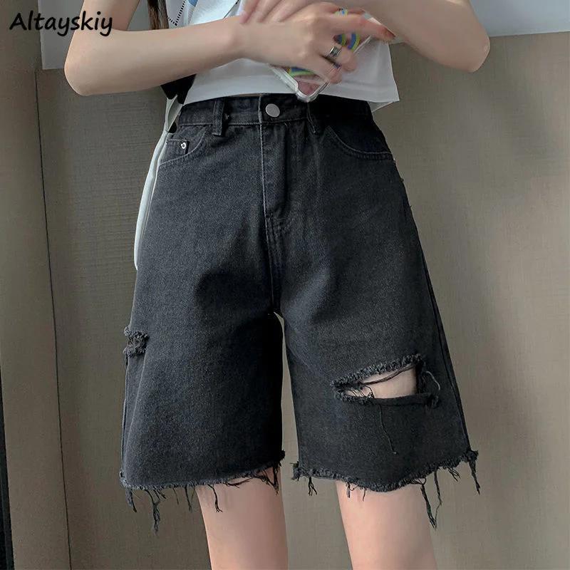 Shorts Women Popular Simple New Arrival Denim Straight All-match Korean Style Zippers Hole Fashion Ins Summer Cool C